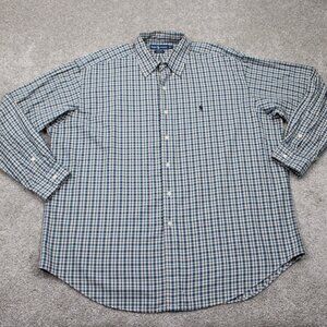 Ralph Lauren Blake Shirt Mens XL Blue/Black/White Cotton Long Sleeve Button Up
